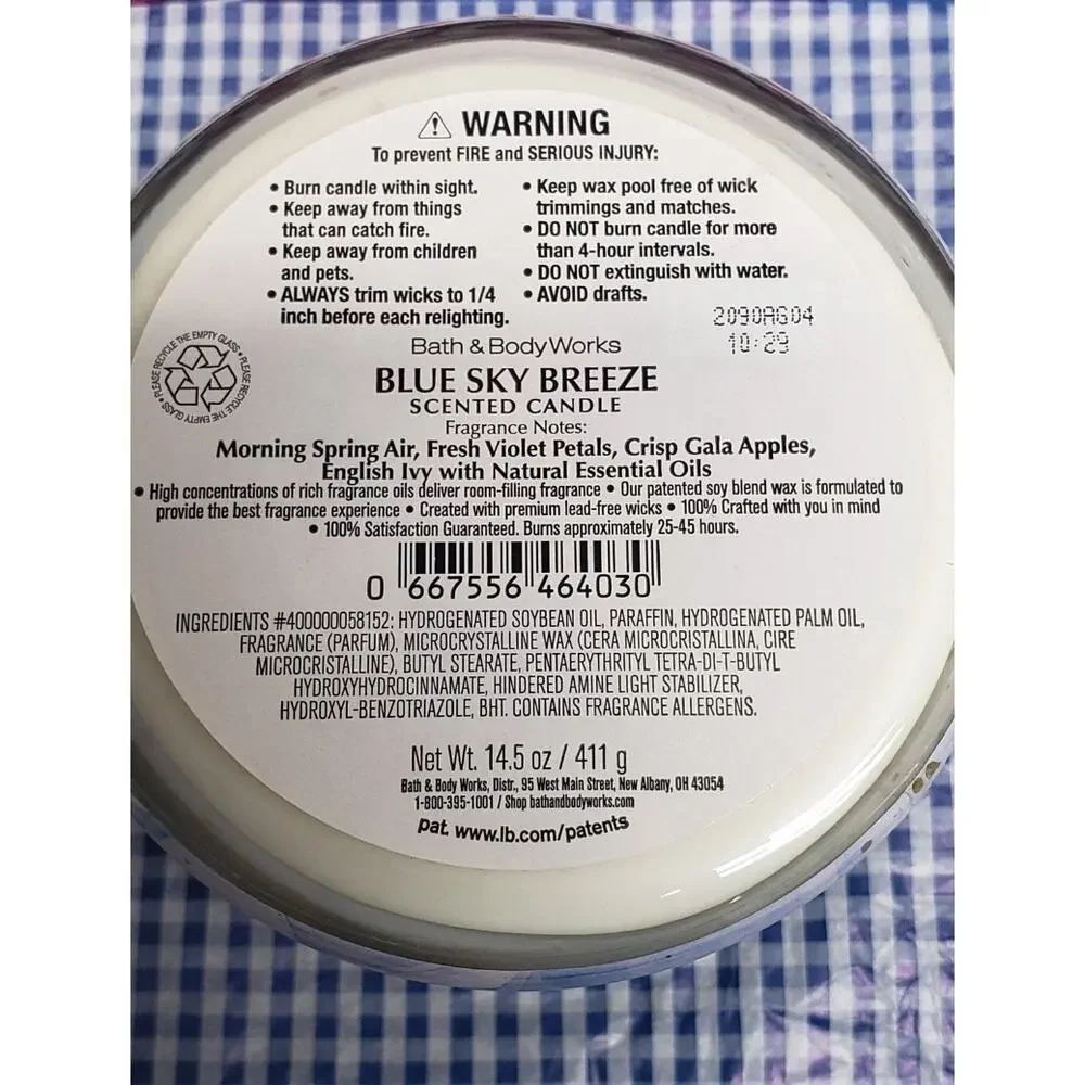 BBW Blue Sky Breeze Large 3 Wick Candle Home Fragrance Decor
